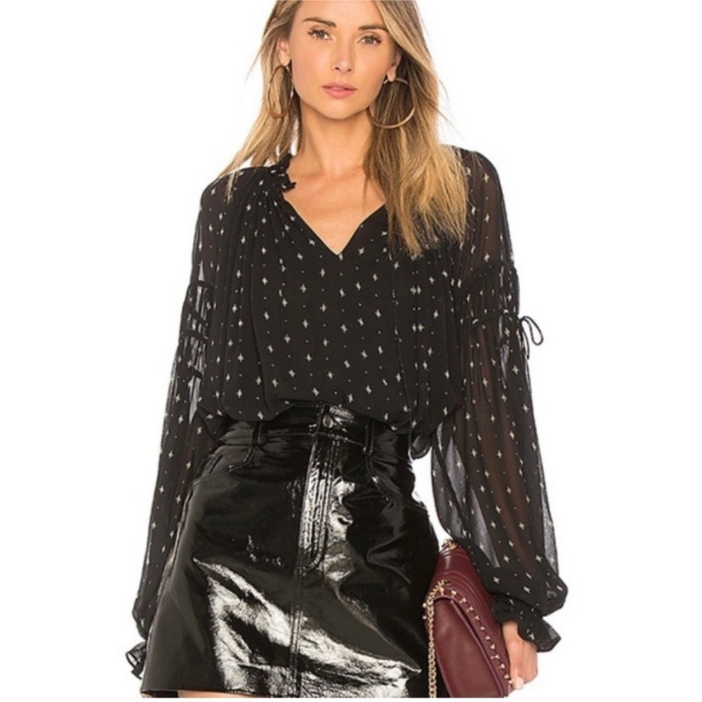 Joie Amalthea 100% Silk Black Print Long Sleeve Top Size L